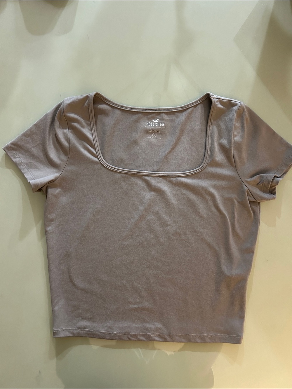 Hollister Cropped Square Neck Short Sleeve Top - Taupe